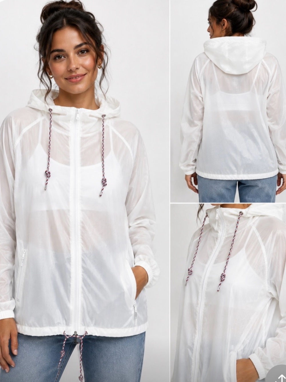 Vintage Y2K Sequence White Sheer Windbreaker Jacket – Women’s Size 20